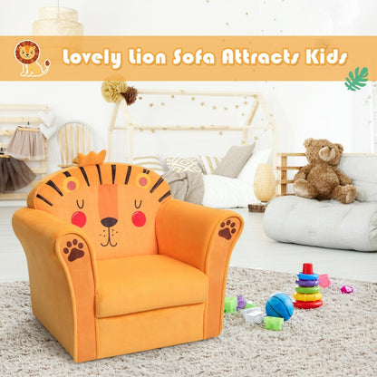 Kids Armrest Lion Upholstered Sofa - Color: Orange