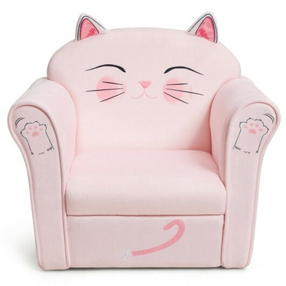 Kids Upholstered Cat Armrest Couch Sofa with Linen Fabric