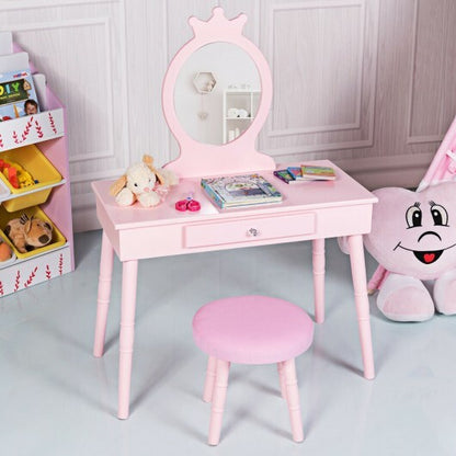 Kids Vanity Makeup Table and Chair Set Make Up Stool