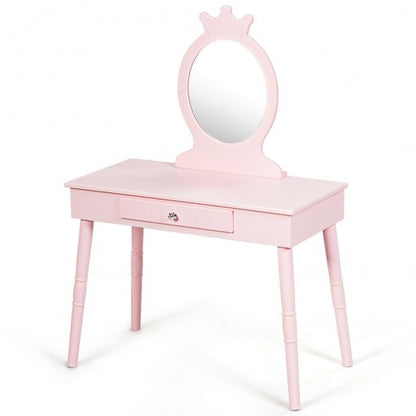 Kids Vanity Makeup Table and Chair Set Make Up Stool