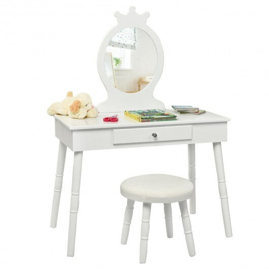 Kids Vanity Makeup Table and Chair Set Make Up Stool