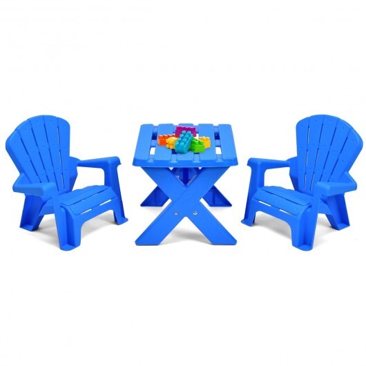 3-Piece Plastic Children Table Chair Set-Blue