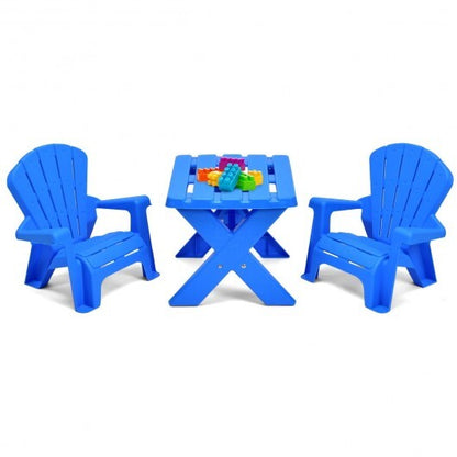 3-Piece Plastic Children Table Chair Set-Blue