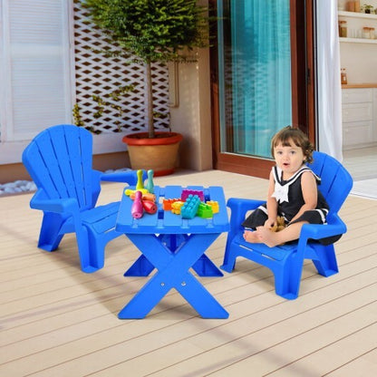 3-Piece Plastic Children Table Chair Set-Blue