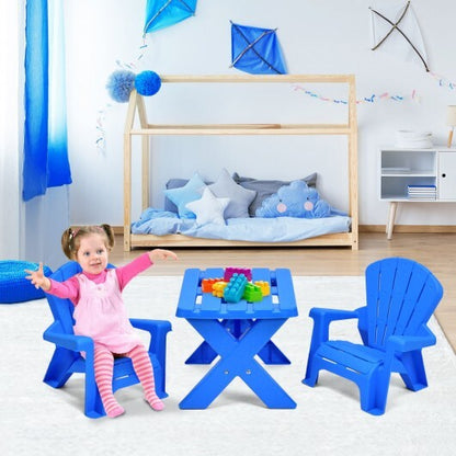 3-Piece Plastic Children Table Chair Set-Blue