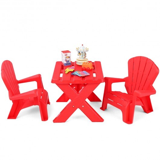 3-Piece Plastic Children Table Chair Set-Blue