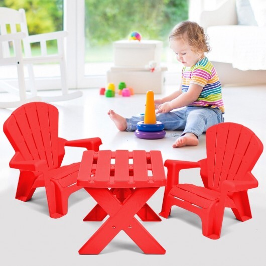 3-Piece Plastic Children Table Chair Set-Blue