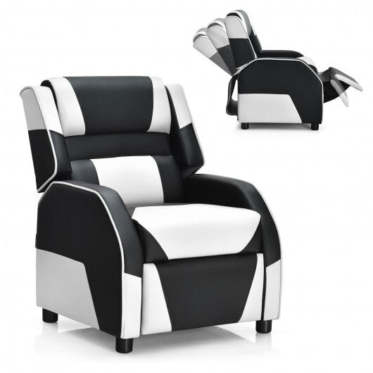 Kids Youth PU Leather Gaming Sofa Recliner with Headrest and Footrest-White - Color: White
