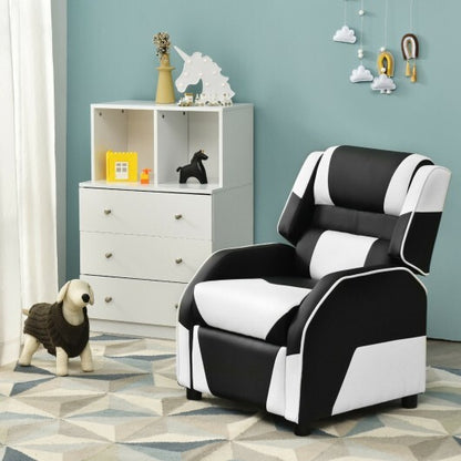 Kids Youth PU Leather Gaming Sofa Recliner with Headrest and Footrest-White - Color: White