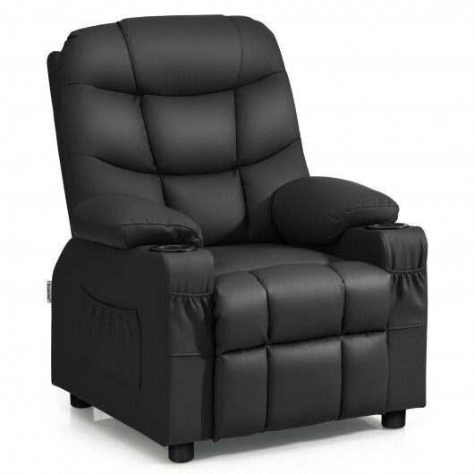 Kids Recliner Chair with Cup Holder and Footrest for Children-Black - Color: Black