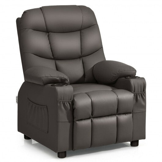 Kids Recliner Chair with Cup Holder and Footrest for Children-Brown - Color: Brown