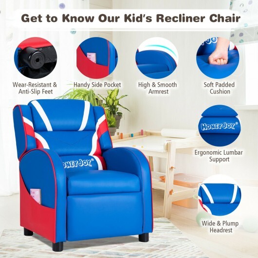 Kids Leather Recliner Chair with Side Pockets-Pink