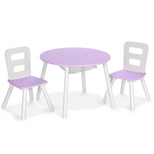 Wood Activity Kids Table and Chair Set with Center Mesh Storage-Purple - Color: Purple