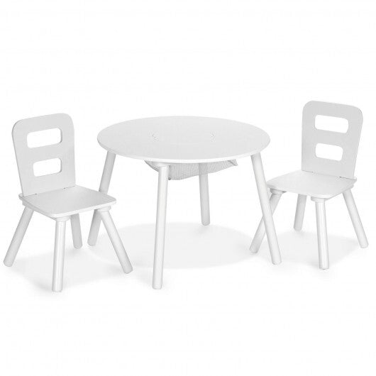 Wood Activity Kids Table and Chair Set with Center Mesh Storage-White - Color: White