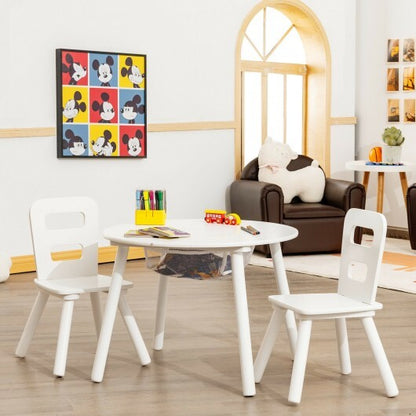 Wood Activity Kids Table and Chair Set with Center Mesh Storage-White - Color: White