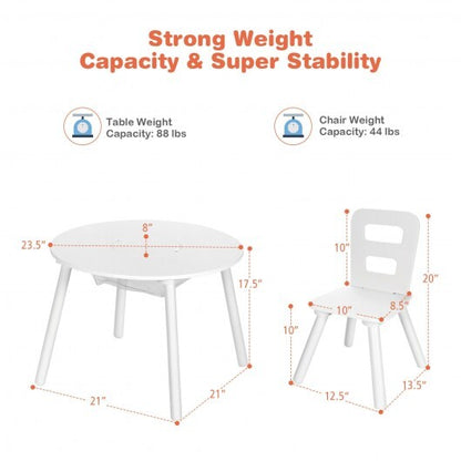 Wood Activity Kids Table and Chair Set with Center Mesh Storage-White - Color: White