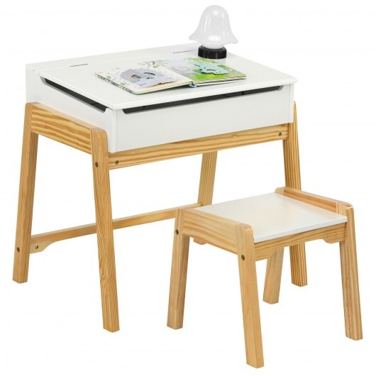 Children Activity Art Study Desk and Chair Set with Large Storage Space for Kids Homeschooling-White