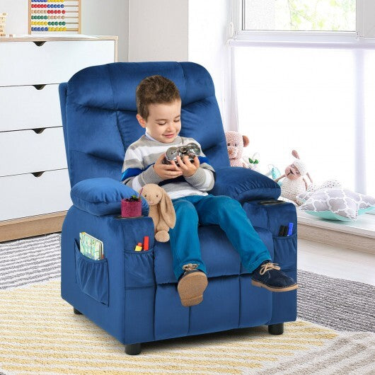 Kids Recliner Chair with Cup Holder and Footrest for Children-Light Blue - Color: Light Blue