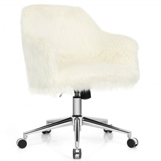 Modern Fluffy Faux Fur Vanity Office Chair for Teens Girls-Beige - Color: Beige