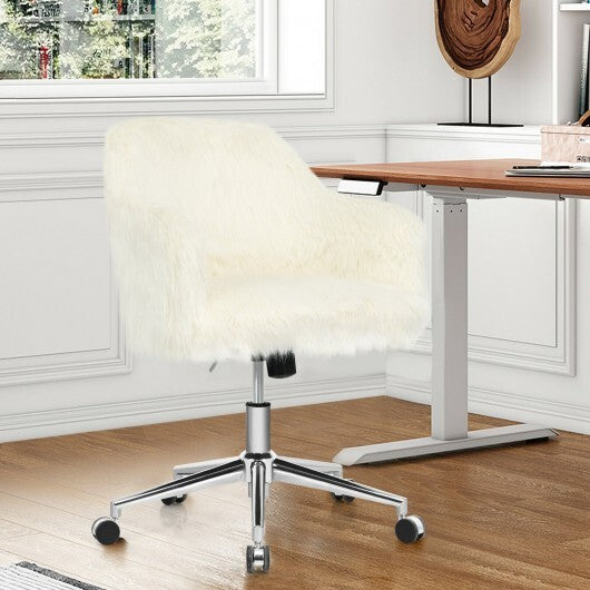 Modern Fluffy Faux Fur Vanity Office Chair for Teens Girls-Beige - Color: Beige