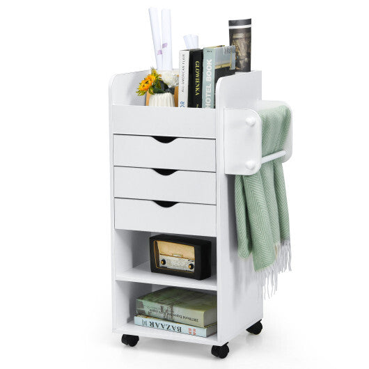 Wooden Utility Rolling Craft Storage Cart with Lockable Casters-White