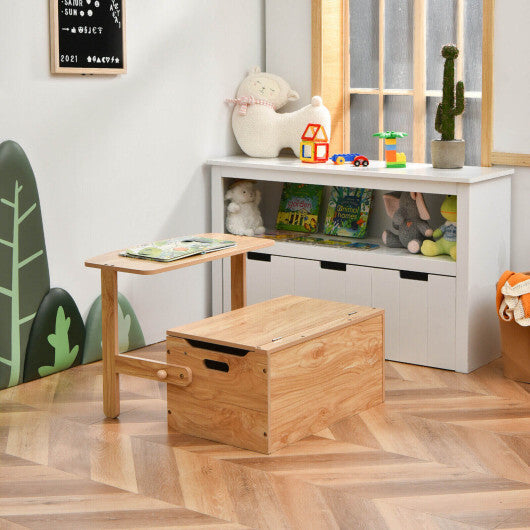 3-in-1 Kids Convertible Storage Bench Wood Activity Table and Chair Set-Natural - Color: Natural