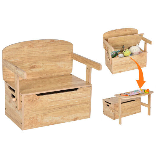 3-in-1 Kids Convertible Storage Bench Wood Activity Table and Chair Set-Natural - Color: Natural