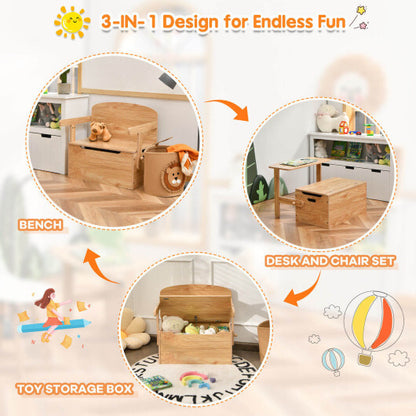 3-in-1 Kids Convertible Storage Bench Wood Activity Table and Chair Set-Natural - Color: Natural