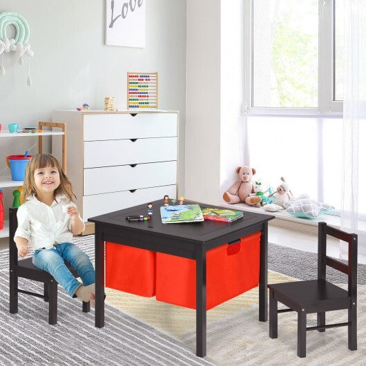 2-in-1 Kids Double-sided Activity Building Block Table with Drawers-Brown - Color: Brown