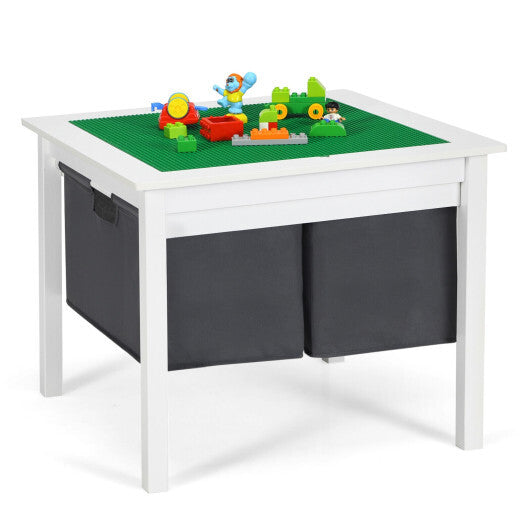 2-in-1 Kids Double-sided Activity Building Block Table with Drawers-White - Color: White