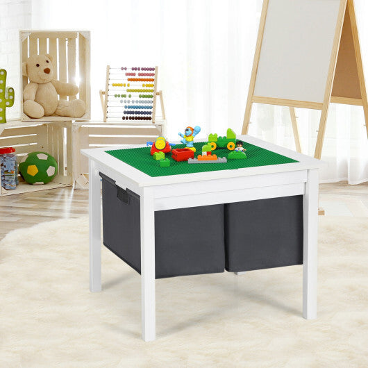 2-in-1 Kids Double-sided Activity Building Block Table with Drawers-White - Color: White