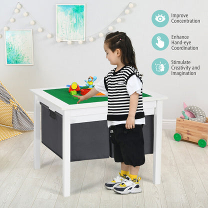 2-in-1 Kids Double-sided Activity Building Block Table with Drawers-White - Color: White