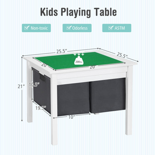 2-in-1 Kids Double-sided Activity Building Block Table with Drawers-White - Color: White