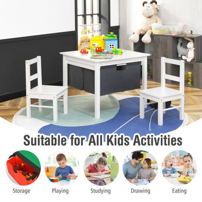 2-in-1 Kids Double-sided Activity Building Block Table with Drawers-White - Color: White