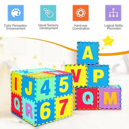 Kids Foam Interlocking Puzzle Play Mat with Alphabet and Numbers 72 Pieces Set