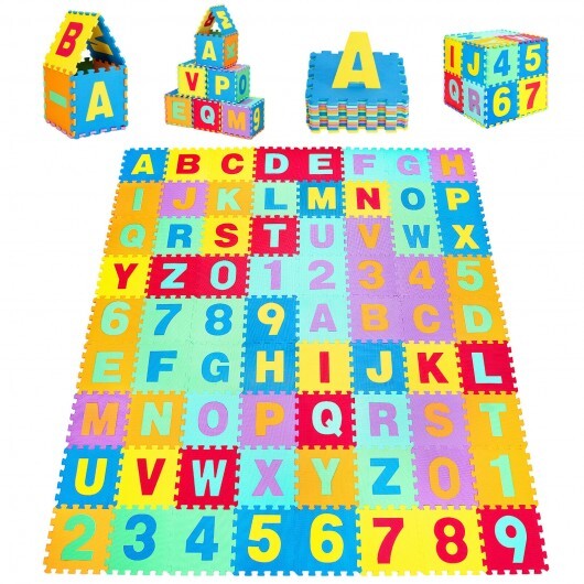 Kids Foam Interlocking Puzzle Play Mat with Alphabet and Numbers 72 Pieces Set - Color: Multicolor