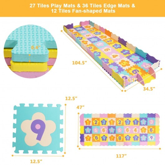 75 Pieces Baby Foam Interlocking Play Mat with Fence with Detachable Numbers - Color: Multicolor