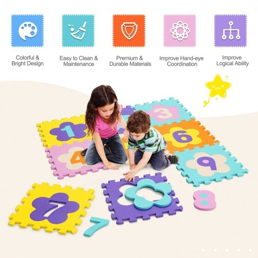 75 Pieces Baby Foam Interlocking Play Mat with Fence with Detachable Numbers - Color: Multicolor