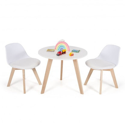 Modern Kids Activity Play Table and 2 Chairs Set with Beech Leg Cushion-White