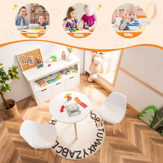 Modern Kids Activity Play Table and 2 Chairs Set with Beech Leg Cushion-White