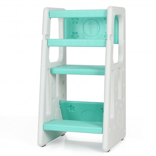 Kids Kitchen Step Stool with Double Safety Rails-Green - Color: Green