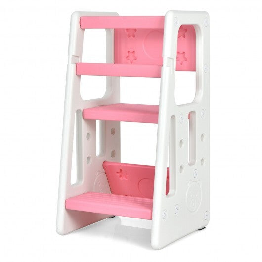 Kids Kitchen Step Stool with Double Safety Rails-Pink - Color: Pink