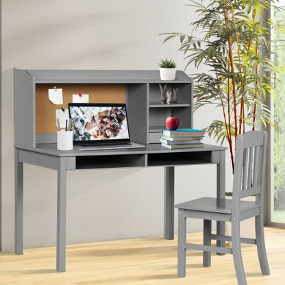 Kids Desk and Chair Set Study Writing Desk with Hutch and Bookshelves-Gray - Color: Gray