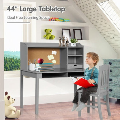 Kids Desk and Chair Set Study Writing Desk with Hutch and Bookshelves-Gray - Color: Gray