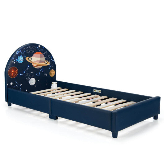 Twin Size Children Upholstered Platform Single Bed - Color: Dark Blue