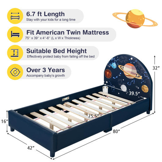 Twin Size Children Upholstered Platform Single Bed