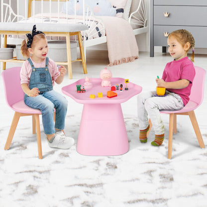 Wooden Kids Activity Table and Chairs Set with Padded Seat-Pink