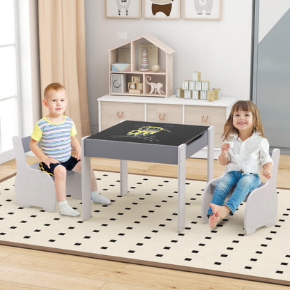 4-in-1 Wooden Activity Kids Table and Chairs with Storage and Detachable Blackboard-Gray - Color: Gray