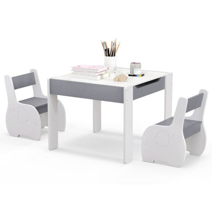 4-in-1 Wooden Activity Kids Table and Chairs with Storage and Detachable Blackboard-Gray - Color: Gray