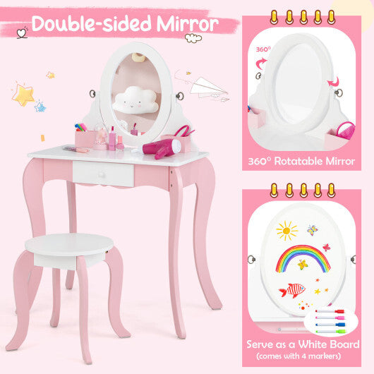 Pretend Kids Vanity Set with 360? Rotatable Mirror and Play Accessories